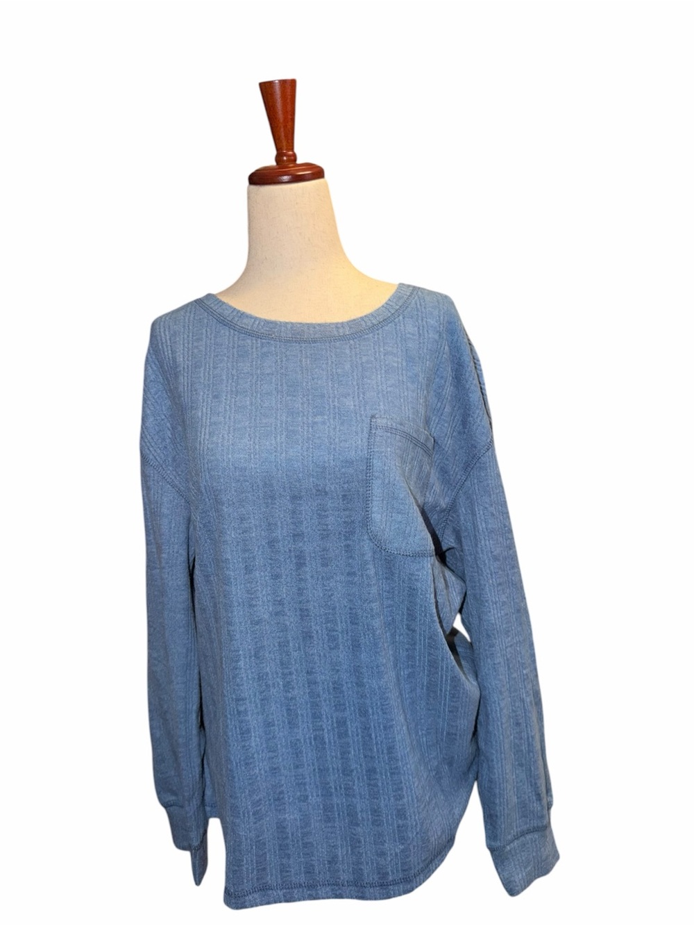 NWT Boutique Blue Ribbed Knit Oversized Sweater Pocket Top